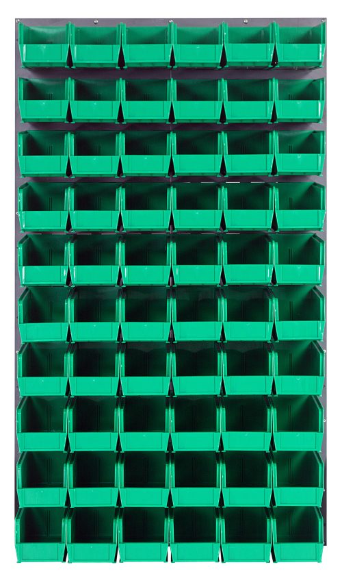 QLP-3661-230-60_GN.jpg The Quantum Louvered Panel is wall-mounted, measuring 36L x 11D x 61H, and features sixty Qus230 clear bins. Made from heavy-duty 16-gauge cold-rolled steel with a gray enamel finish, its perfect for organizing small items. (Mounting hardware not included.).