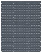 The Quantum Louvered Panel is a wall-mounted, heavy-duty 16-gauge cold rolled steel panel, 48L x 61H, featuring a gray enamel coated finish with evenly spaced horizontal slots ideal for ventilation. (Mounting hardware not included.).