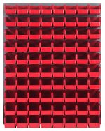 A Quantum Louvered Panel, 48L x 11D x 61H, features 80 clear QUS230 bins in neat rows for efficient storage. Made of heavy-duty 16-gauge cold rolled steel with a gray enamel finish, this wall-mounted unit excludes mounting hardware.