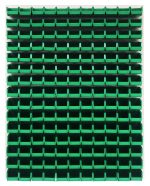 The Quantum Louvered Panel, measuring 48L x 8D x 61H, is a wall-mounted storage system crafted from heavy-duty 16-gauge cold rolled steel with an oyster white enamel finish. It includes 165 Qus220 clear bins in a grid pattern for organizing small parts. Note: Mounting hardware is not included.