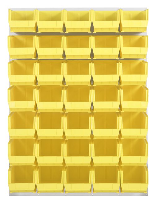 QLP-4861HC-240-35_YL.jpg The Quantum Louvered Panel is a 48L x 15D x 61H wall-mounted organizer with 35 clear QUS240 bins. Made of heavy-duty 16 gauge cold rolled steel, it has an oyster white enamel finish and is perfect for organizing small items. Mounting hardware not included.