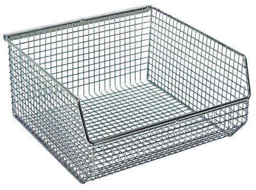 The Quantum Mesh Stack and Hang Bin features a solid frame, slightly slanted front for easy access, and an open top, ideal for storage. Measuring 10-3/4W x 11D x 5H, its stackable with a rear hanger and chrome finish.
