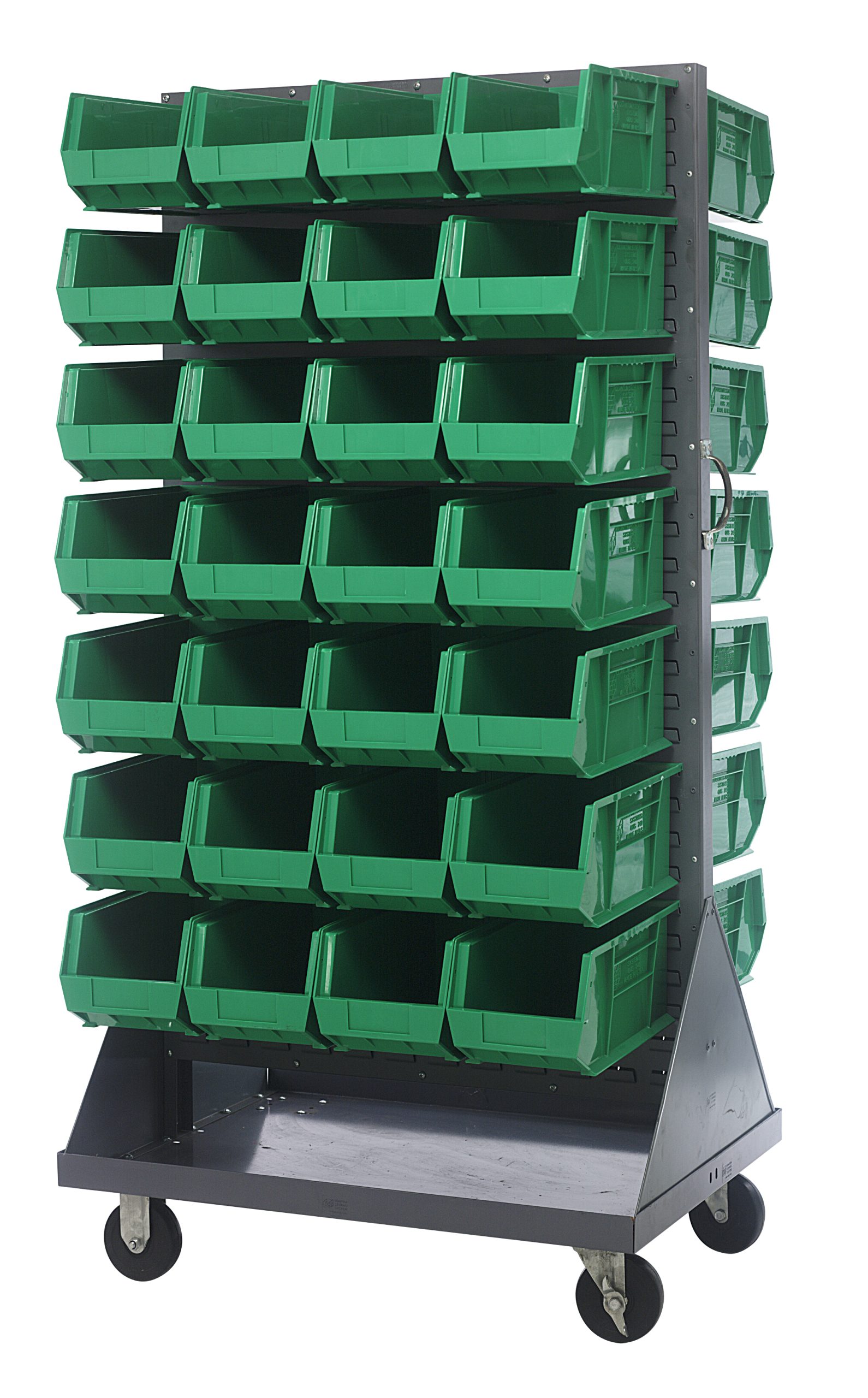 Quantum Louvered Rack, Double Sided, Green Bins Cold Rolled Steel Gray Enamel Steel