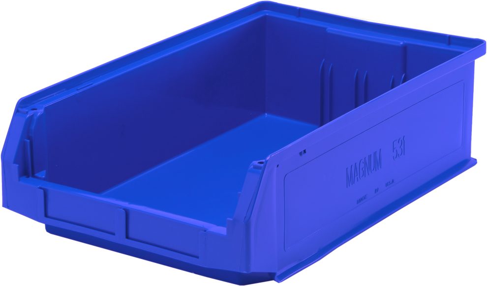 Blue MAGNUM bin with reinforced walls and moulded label area