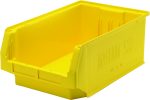 The yellow Quantum Magnum Bin, measuring 19-3/4L x 12-3/8W x 7-7/8H, is crafted from high-density polypropylene. With a stack capacity of 150 lbs, its open at the top and front and resistant to most solvents. Made in the USA, it effectively resists corrosion, rust, and rot.