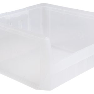 The Quantum Magnum Bin is a clear high-density polypropylene storage solution, measuring 19-3/4L x 18-3/8W x 11-7/8H with reinforced edges and a stack capacity of 150 lbs. It’s impervious to most solvents, corrosion, rust, and rot—ideal for organizing or storing items securely. Made in the USA.