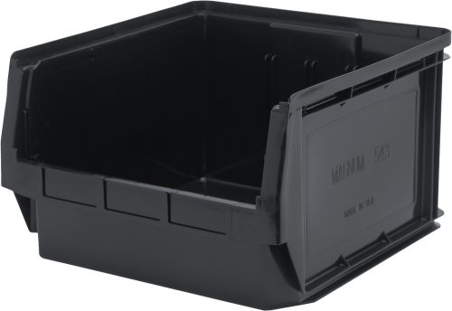 QMS543_BK.jpg The Quantum Magnum Bin, made in the USA, measures 19-3/4L x 18-3/8W x 11-7/8H and is crafted from high-density polypropylene. Its black, impervious to most solvents, corrosion-resistant, and features a wide front opening with MAGNUM 543 embossed on grooved sides; ideal for organizing or stacking.