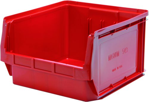 QMS543_RD.jpg The Quantum Magnum Bin, red and made in the USA, is crafted from high-density polypropylene. With an open top and reinforced edges, it measures 19-3/4L x 18-3/8W x 11-7/8H and supports up to 150 lbs. Its impervious to most solvents and resistant to corrosion, rust, and rot.