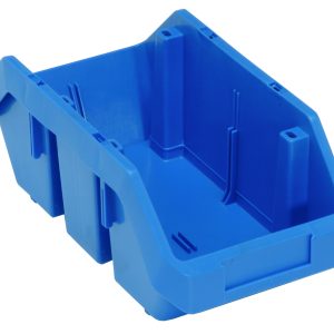 The Quantum Quickpick Bin, made in the USA from durable heavy-duty polypropylene, offers double-sided access and efficient organization. Measuring 12-1/2W x 6-5/8D x 5H, this blue bin is perfect for neat storage on any white backdrop.