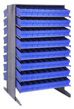 The Quantum Pick Rack is a freestanding, double-sided shelving unit with 16 shelves and 144 blue QED604 bins. Sized at 36L x 36W x 60H, it holds up to 800 lbs and is ideal for organizing small parts.