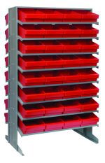 The Quantum Pick Rack is a double-sided, sloped organizer with a 24L x 36W x 60H design, offering easy accessibility. It features 16 shelves and holds 64 Qed701 red bins for efficient organization, with an impressive capacity of up to 800 lbs.