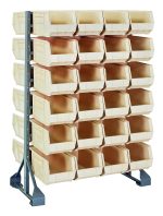 The 36L x 20W x 53H double-sided Rail Rack features a galvanized steel frame with strong support for (48) Qus240 ivory bins on (12) rails, open at the front for easy access and an impressive load capacity of 1500 lbs, making it a perfect storage solution.