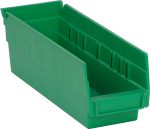 The Economy Shelf Bin, measuring 11-5/8W x 4-1/8D x 4H, is a green polypropylene storage solution with seven divider slots, a molded-in label holder, and rear hanglock. Its design features make it perfect for efficiently organizing small items. Made in the USA.