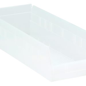 The Economy Shelf Bin is a clear polypropylene storage solution with seven divider slots, rear hanglock, and molded-in label holder. Measuring 17-7/8W x 6-5/8D x 4H, its perfect for organization and effortless nesting. Made in the USA.