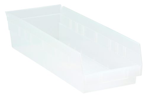 QSB104CL.jpg The Economy Shelf Bin is a clear polypropylene storage solution with seven divider slots, rear hanglock, and molded-in label holder. Measuring 17-7/8W x 6-5/8D x 4H, its perfect for organization and effortless nesting. Made in the USA.
