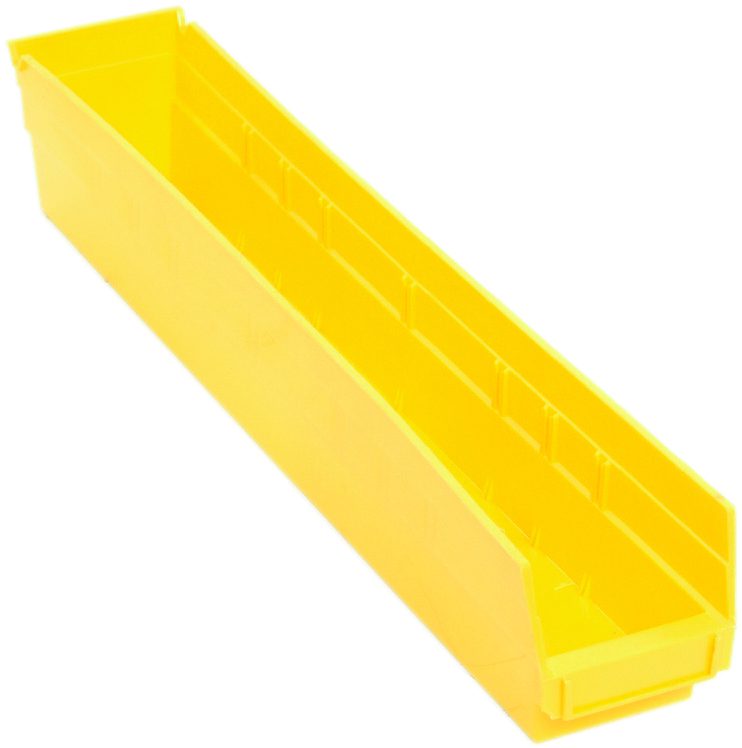 Economy Shelf Bin, 23-5/8"W X 4-1/8"D X 4"H, Includes (7) Divider Slots, Rear Hanglock, Molded-In Label Holder, Polypropylene, Yellow, Made In USA