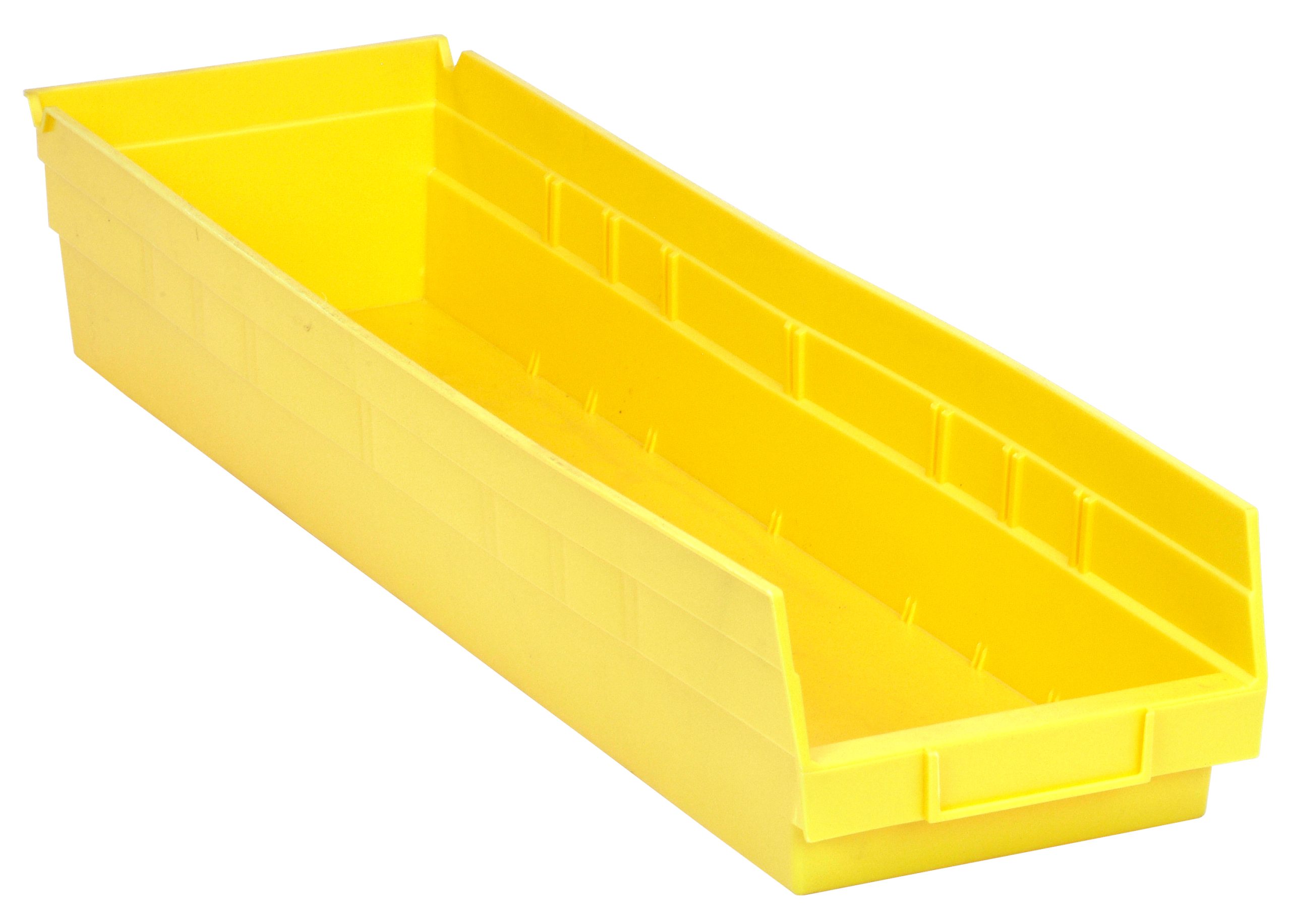Economy Shelf Bin, 23-5/8"W X 6-5/8"D X 4"H, Includes (7) Divider Slots, Rear Hanglock, Molded-In Label Holder, Polypropylene, Yellow, Made In USA