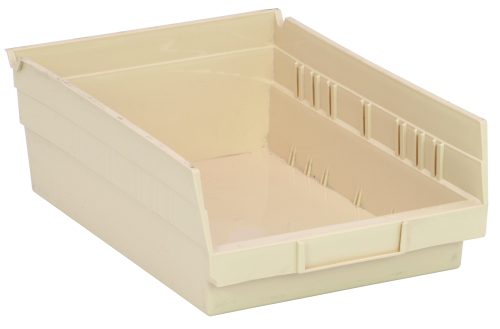 QSB107_IV.jpg The Economy Shelf Bin is made of ivory polypropylene and includes seven divider slots, a rear hanglock, and a molded-in label holder. With dimensions of 11-5/8W x 8-3/8D x 4H, its designed for efficient organization of small items. Made in the USA.