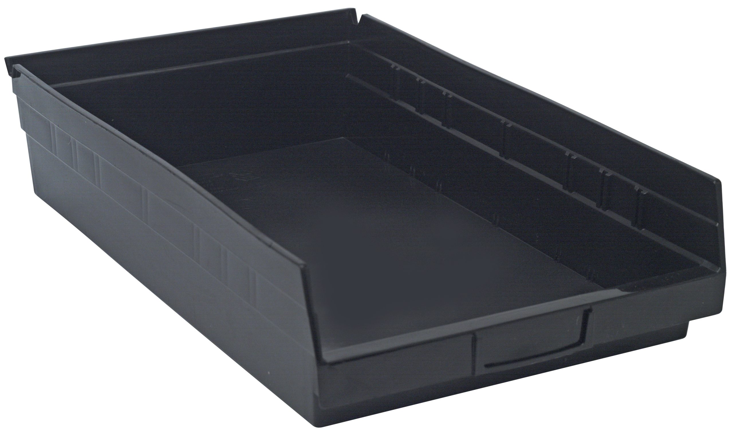 Economy Shelf Bin, Nesting, 17-7/8"W X 11-1/8"D X 4"H, (7) Divider Slots, Rear Hanglock, Molded-In Label Holder, Recycled Polypropylene, Black, Made In USA