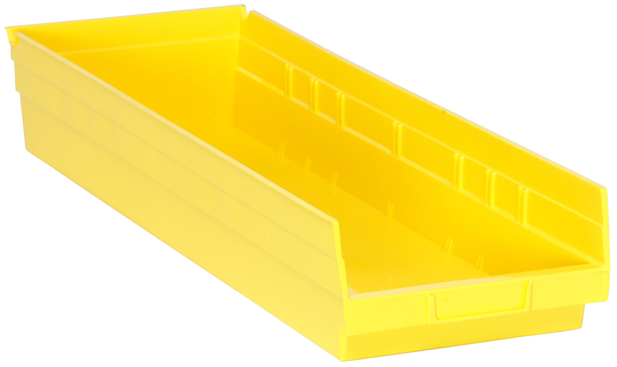 Economy Shelf Bin, 23-5/8"W X 8-3/8"D X 4"H, Includes (7) Divider Slots, Rear Hanglock, Molded-In Label Holder, Polypropylene, Yellow, Made In USA