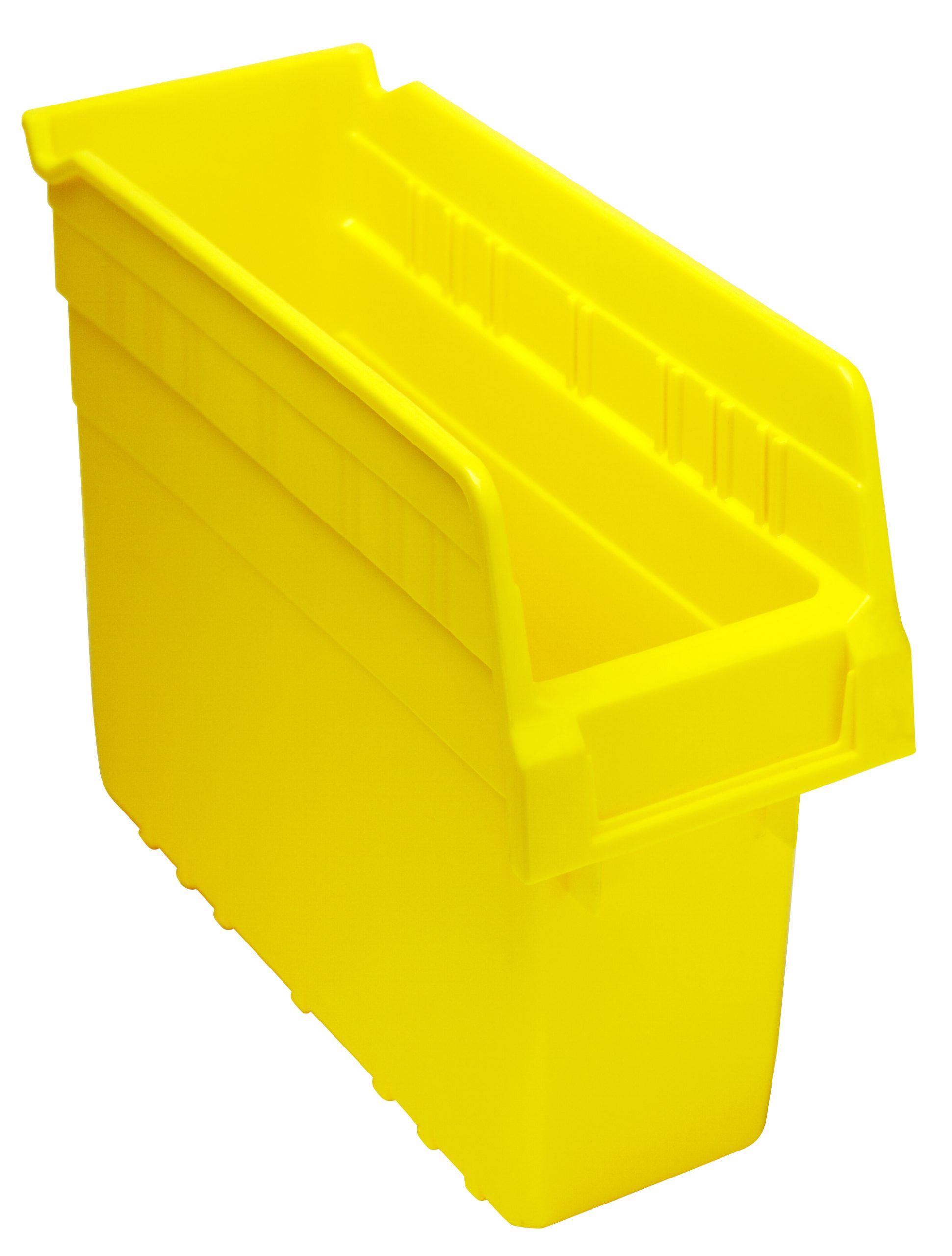 Economy Shelf Bin, Nesting, 11-5/8"W X 4-1/8"D X 4"H, (7) Divider Slots, Rear Hanglock, Molded-In Label Holder, Yellow Polyropylene, Made In USA