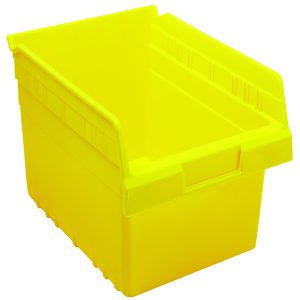The Quantum Economy Shelf Bin, made in the USA from yellow polypropylene, includes (7) divider slots, a molded-in label holder, and a rear hanglock. Measuring 11-5/8W x 8-3/8D x 4H, it’s perfect for organizing items and can nest to save space efficiently.