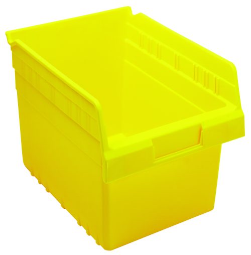 The Quantum Economy Shelf Bin, made in the USA from yellow polypropylene, includes (7) divider slots, a molded-in label holder, and a rear hanglock. Measuring 11-5/8W x 8-3/8D x 4H, it’s perfect for organizing items and can nest to save space efficiently.