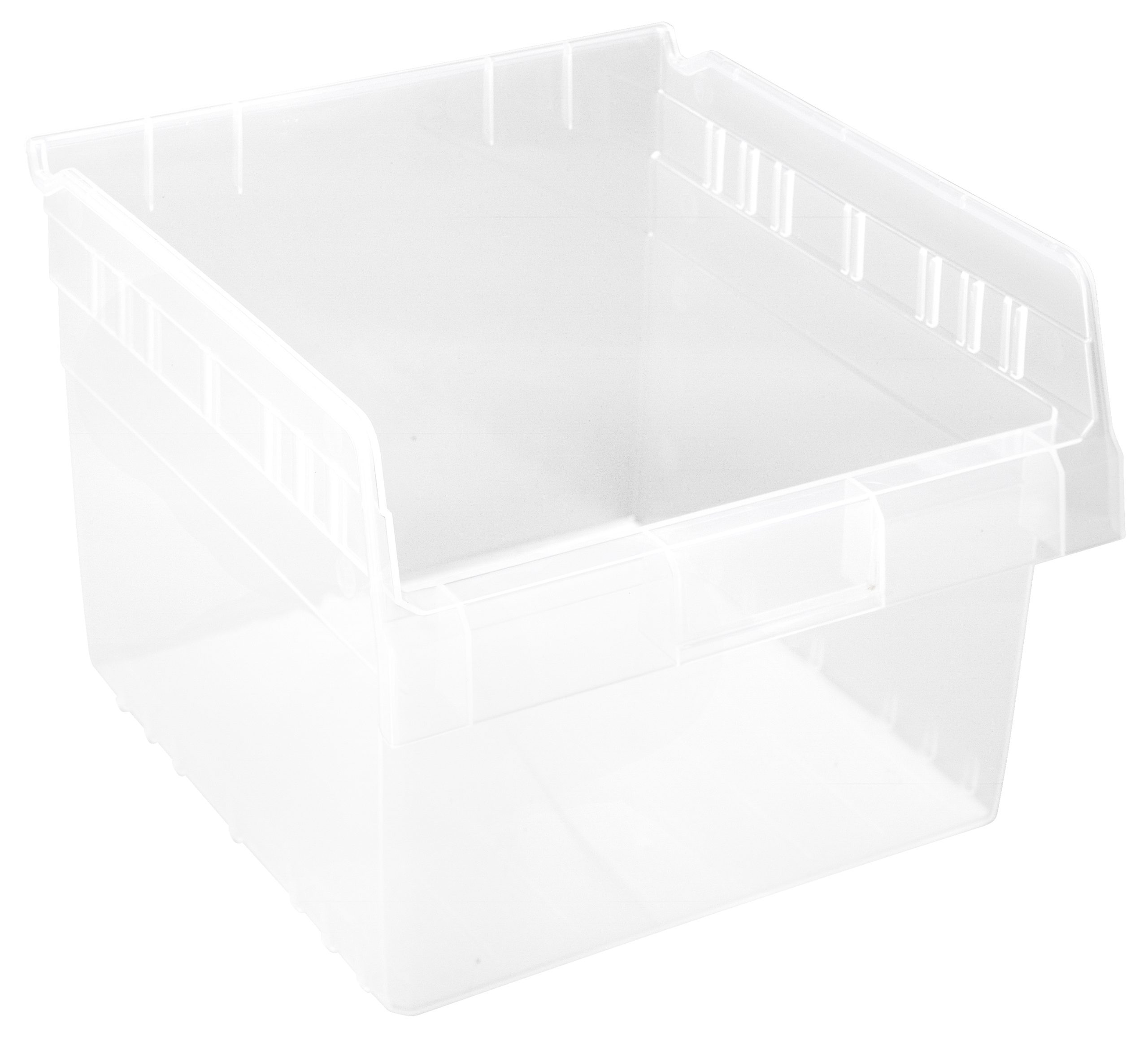 Quantum Economy Shelf Bin, Nesting, (7) Divider Slots, Rear Hanglock, Molded-In Label Holder, Clear Polyropylene