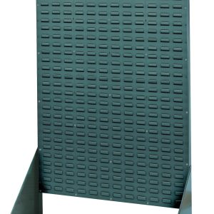 The Quantum Rack is a 36W x 12.5D x 66H louvered panel made from 16-gauge gray enamel-coated steel, featuring a robust design with an 800 lb. capacity and supported by triangular brackets. Shipped Kd.