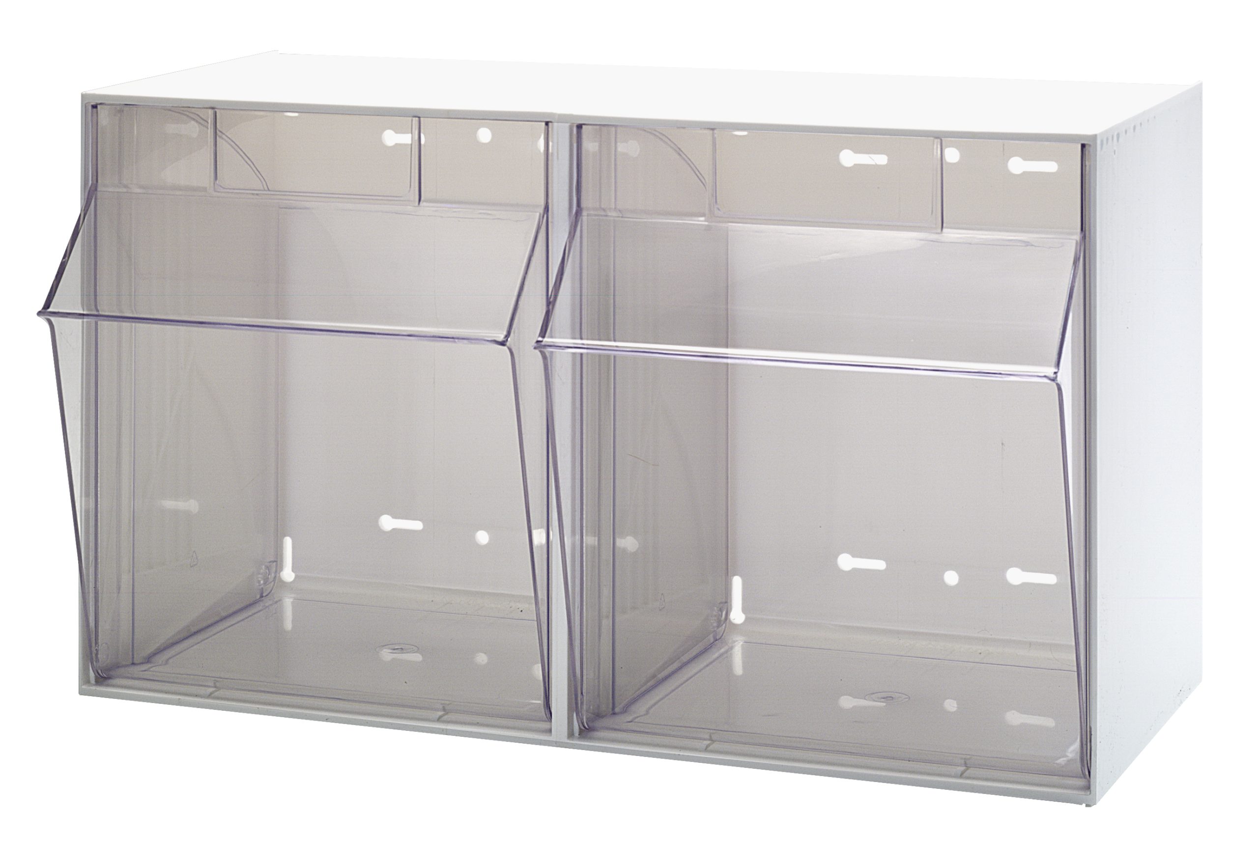 Quantum Tip Out Bin, (2) Compartment, Handle With Label Slot, Opens To A 45° Angle Plastic Clear Container White Cabinet