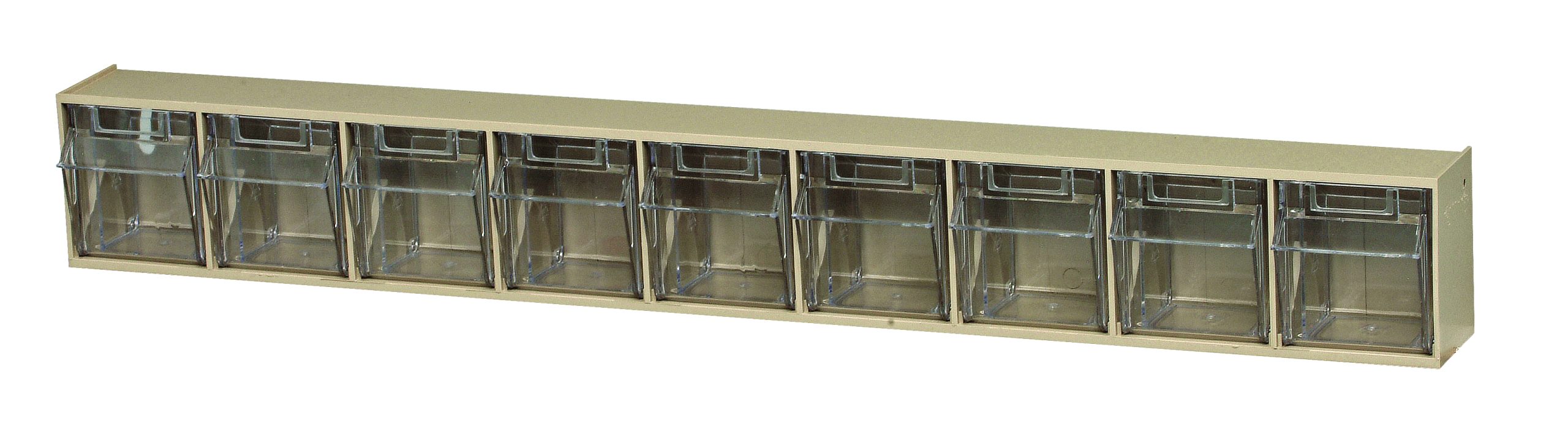 Quantum Tip Out Bin, (9) Compartment, Handle With Label Slot, Opens To A 45° Angle Plastic Clear Container Ivory Cabinet
