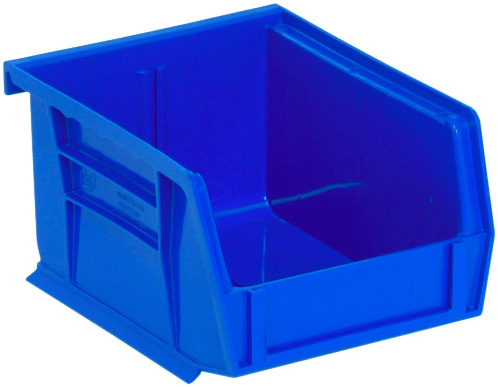 Blue Ultra stack and hang bin with hopper front and label holder