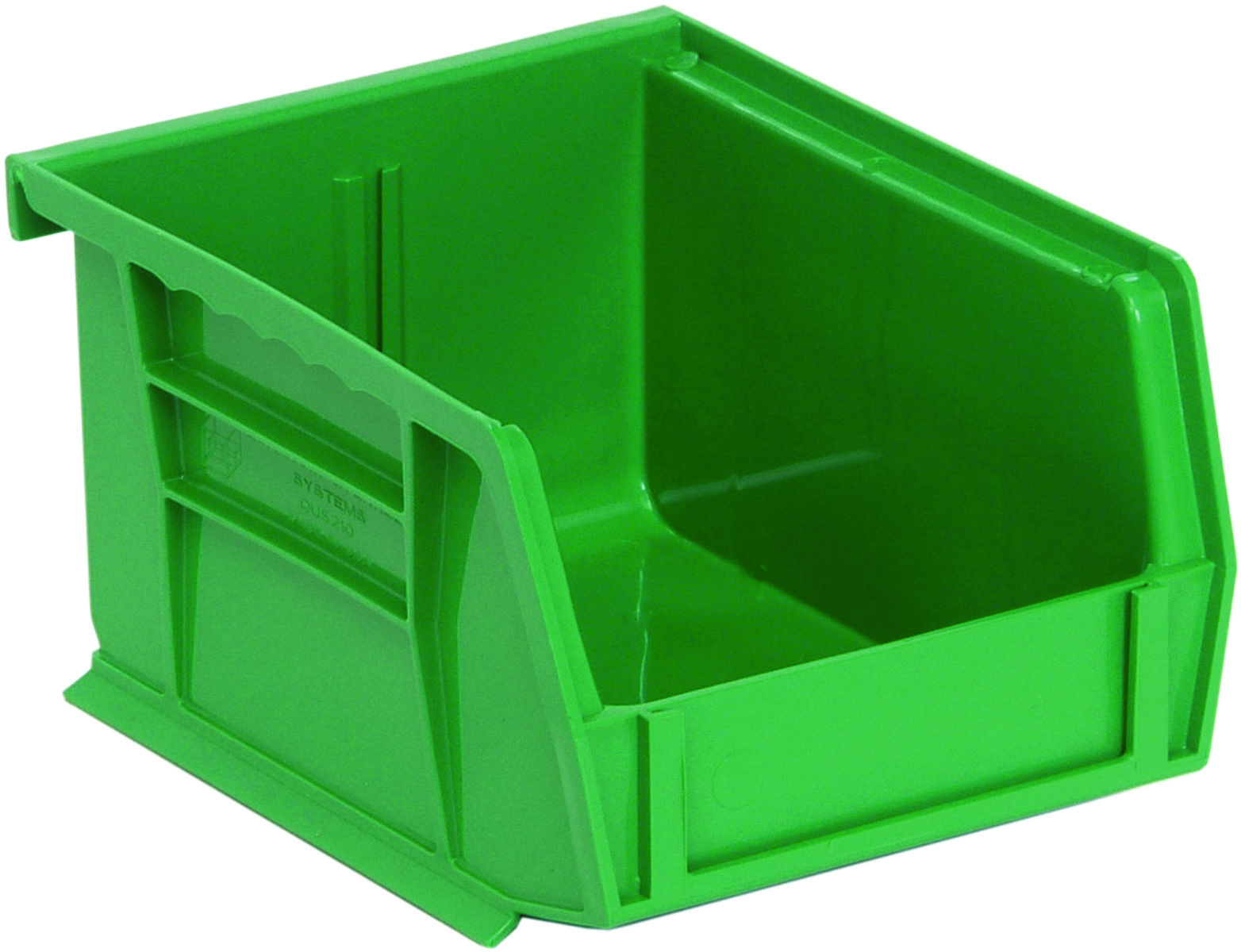 Bin, Stacking Or Hanging, 4-1/8"W X 5-3/8"D X 3"H, Front/Back/Side Grips, Anti-Slide Lock, (1) Divider Slot, Rear Hanger, Molded-In Label Holder, Polypropylene, Green, Made In USA