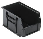 The Quantum Bin is a black, recycled polypropylene storage solution measuring 6W x 9-1/4D x 5H. Featuring front, back, and side grips, an anti-slide lock, rear hanger, divider slot for organization, and a molded-in label holder—perfect for tidy storage! Made in the USA.