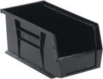 The Quantum Bin, black in color and made of recycled polypropylene, measures 5-1/2W x 10-7/8D x 5H. It features front/back/side grips, an anti-slide lock, integrated divider slot, rear hanger, and molded-in label holder for easy organization and handling. Made in the USA.