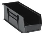 The Quantum Bin is a black recycled polypropylene storage solution that measures 5-1/2W x 14-3/4D x 5H. It features front, back, and side grips, an open front, grooved sides, a divider slot for organization, and an anti-slide lock with a rear hanger and molded-in label holder for efficient storage. Made in the USA.
