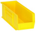 The Quantum Bin, a 5.5W x 14.75D x 5H yellow polypropylene storage solution, features an open front, front/back/side grips, anti-slide lock, and a rear hanger. It’s ideal for organizing small items and can be stacked to maximize space. Made in the USA with a molded-in label holder and divider slot.