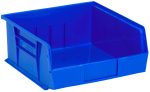 The Quantum Bin, made of blue polypropylene, measures 11W x 10-7/8D x 5H. It features front/back/side grips, a molded-in label holder, and an anti-slide lock for stability. With three divider slots and a rear hanger, its ideal for organizing your space efficiently. Made in USA.