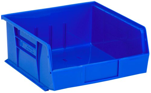 QUS235_BL.jpg The Quantum Bin, made of blue polypropylene, measures 11W x 10-7/8D x 5H. It features front/back/side grips, a molded-in label holder, and an anti-slide lock for stability. With three divider slots and a rear hanger, its ideal for organizing your space efficiently. Made in USA.