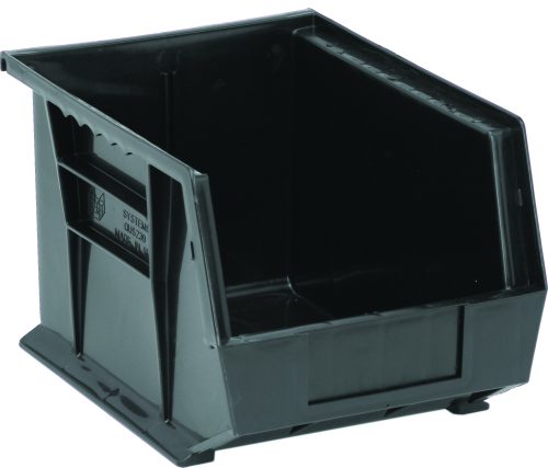 The Quantum Bin, made in the USA from black polypropylene, measures 8-1/4W x 10-3/4D x 7H and features front/back/side grips, an anti-slide lock, a rear hanger, and a molded-in label holder. Its perfect for organizing with (1) divider slot for efficient storage.