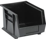The Quantum Bin in black recycled polypropylene measures 8-1/4W x 10-3/4D x 7H and offers optimal organization. It features ridged sides for stacking, a front lip for accessibility, an anti-slide lock for security, and includes a divider slot and molded-in label holder.