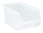 The Quantum Bin is a clear polypropylene storage solution, measuring 8-1/4W x 14-3/4D x 7H. It features anti-slide locks, front/back/side grips, a rear hanger, and (1) divider slot for organizing small items. Made in the USA with a molded-in label holder for added convenience.