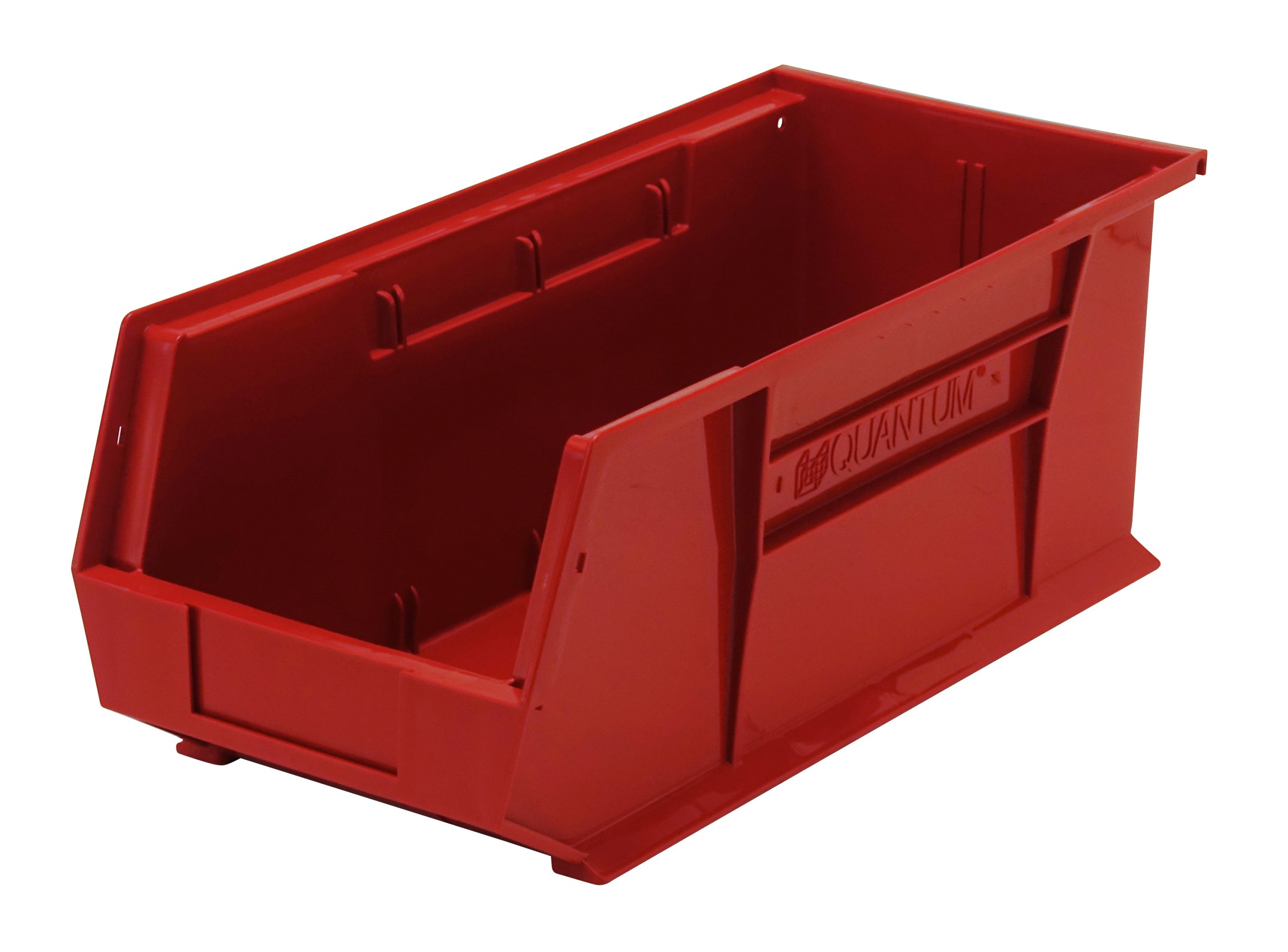 Bin, Stacking Or Hanging, 8-1/4"W X 18"D X 7"H, Front/Back/Side Grips, Anti-Slide Lock, (1) Divider Slot, Rear Hanger, Molded-In Label Holder, Polypropylene, Red, Made In USA