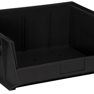 The Quantum Bin is a 16-1/2W x 14-3/4D x 7H black, conductive storage solution with front, back, and side grips. It features divider slots, an anti-slide lock, rear hanger, molded-in label holder, and slightly tapered sides for safe handling of sensitive items. Made in the USA.