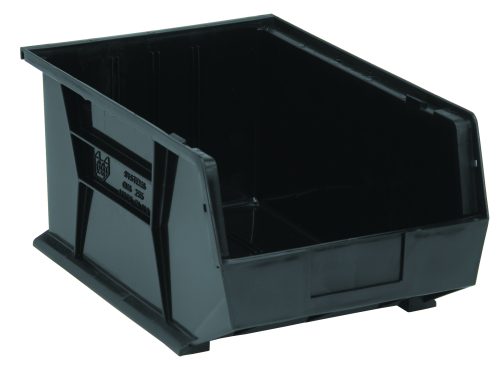 QUS255CO.jpg The Quantum Bin, featuring an open front and black conductive material, provides easy handling with front/back/side grips. Its reinforced corners and rectangular shape are durable, with anti-slide locks, divider slots, a rear hanger, and a molded-in label holder for versatile use. Made in the USA.