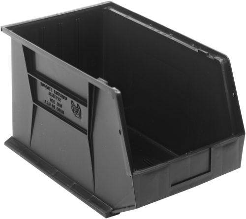 QUS260_BR.jpg The Quantum Bin, made in the USA from recycled polypropylene, features grips for stacking or hanging, three divider slots, a rear hanger, an anti-slide lock for stability, and a molded-in label holder. Dimensions: 11W x 18D x 10H. This clear bin is ideal for organizing small items.