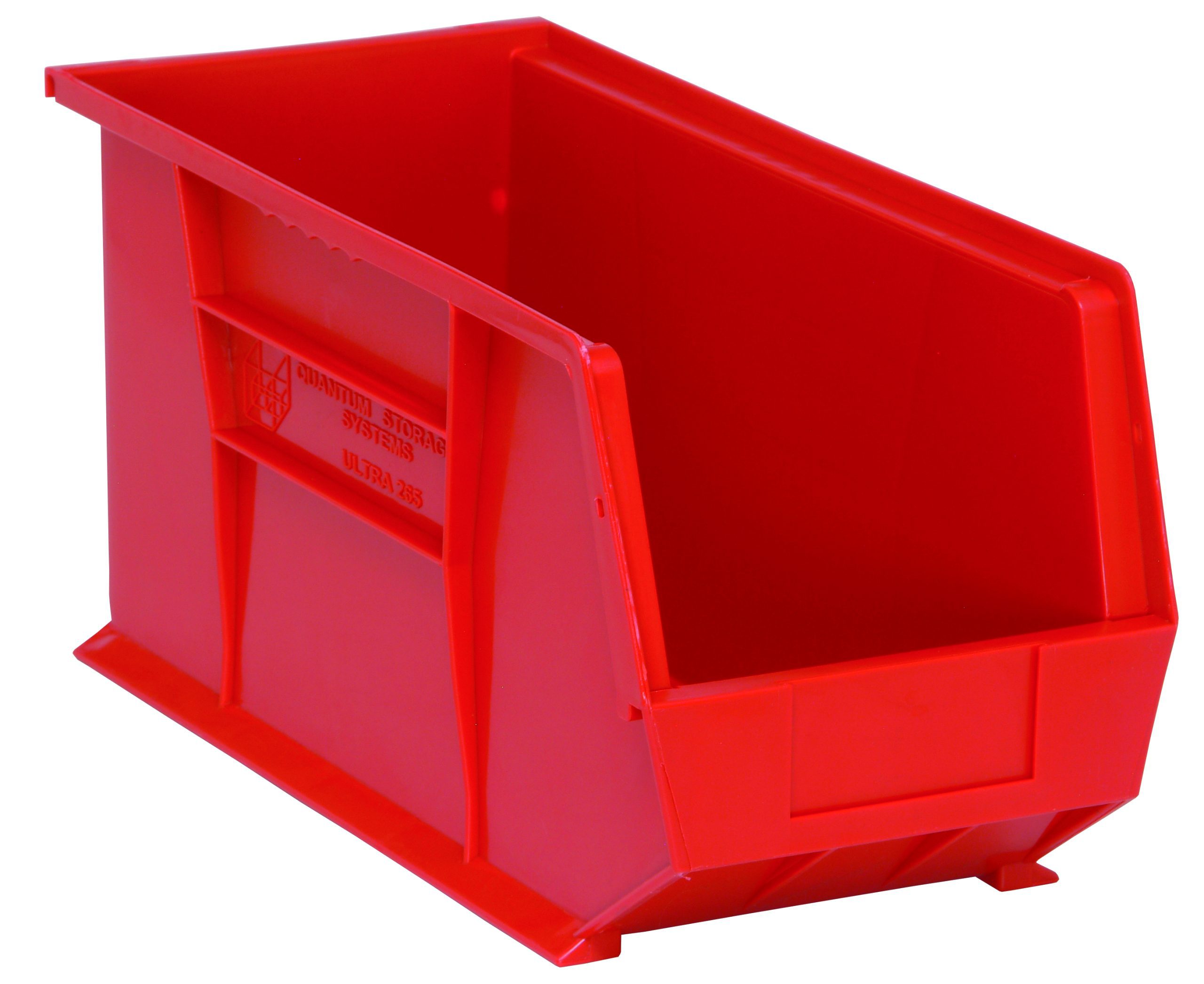 Bin, Stacking Or Hanging, 8-1/4"W X 18"D X 9"H, Front/Back/Side Grips, Anti-Slide Lock, (1) Divider Slot, Rear Hanger, Molded-In Label Holder, Polypropylene, Red, Made In USA