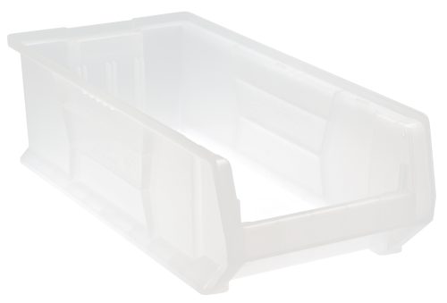 QUS952CL.jpg The Quantum Hulk 24 Container is a clear, stackable, polypropylene bin with an open front and structured sides. Measuring 23-7/8L x 11W x 7H, its perfect for organizing and storing items efficiently. Made in the USA.