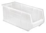 The Quantum Hulk 24 Container is a clear, stackable, and rectangular polypropylene storage bin with dimensions of 23-7/8L x 11W x 10H. It features an open front for easy access and efficient organization while ensuring a clear view of the contents. Made in the USA.
