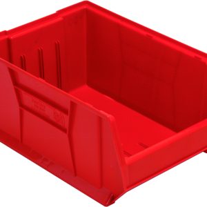 The Quantum Hulk 24 container, made in the USA from durable polypropylene, measures 23-7/8L x 16-1/2W x 11H. This vivid red bin features an open front and reinforced sides, ensuring easy organization with effortless access to essentials.